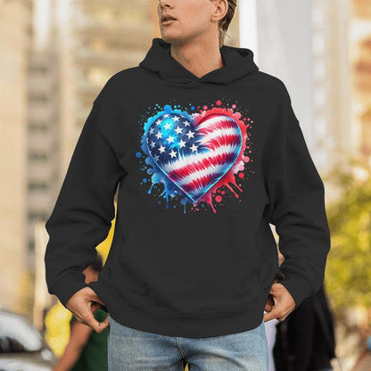 Tie Dye Heart Usa Flag Colors Blue Red &amp; White 4Th Of July Unisex Hoodie