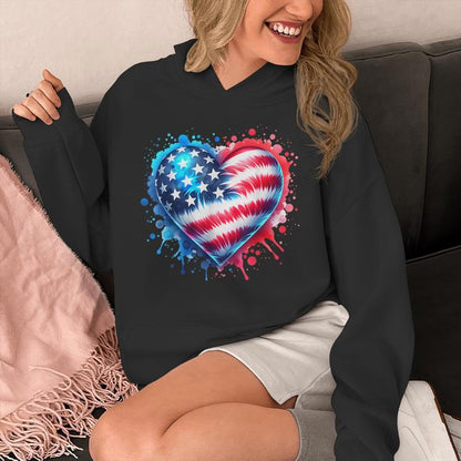 Tie Dye Heart Usa Flag Colors Blue Red &amp; White 4Th Of July Unisex Hoodie