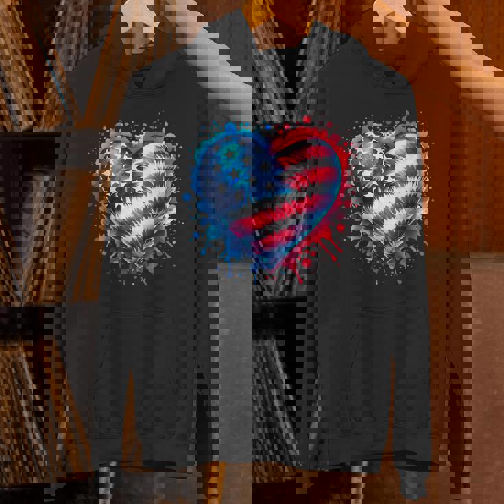 Tie Dye Heart Usa Flag Colors Blue Red &amp; White 4Th Of July Unisex Hoodie