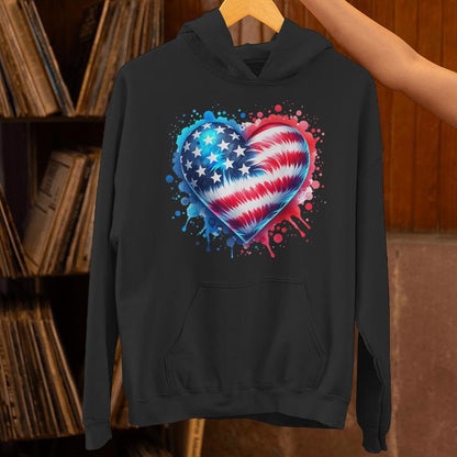 Tie Dye Heart Usa Flag Colors Blue Red &amp; White 4Th Of July Unisex Hoodie