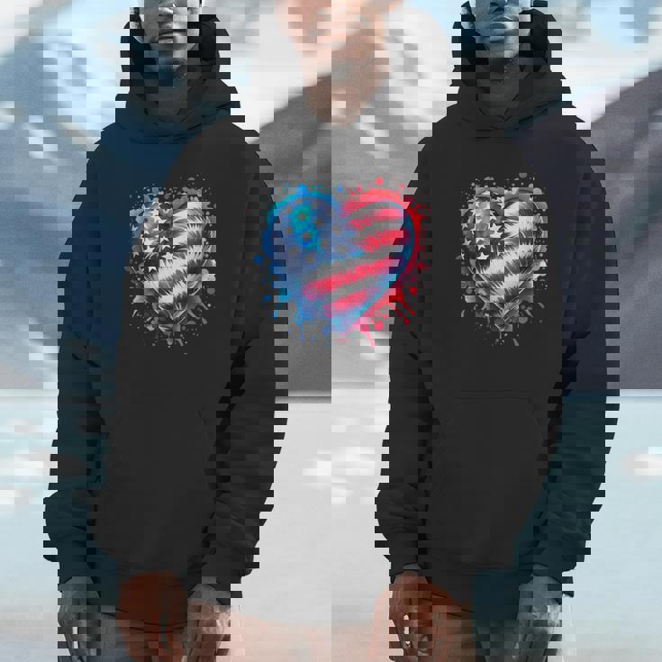 Tie Dye Heart Usa Flag Colors Blue Red &amp; White 4Th Of July Unisex Hoodie