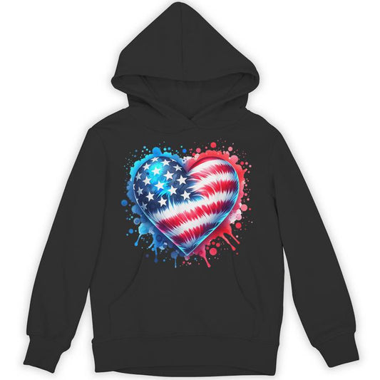 Tie Dye Heart Usa Flag Colors Blue Red &amp; White 4Th Of July Unisex Hoodie