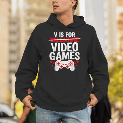 V Is For Video Games Valentine Gamer Valentines Day Boy Unisex Hoodie
