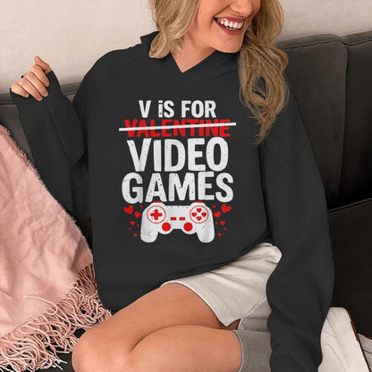 V Is For Video Games Valentine Gamer Valentines Day Boy Unisex Hoodie