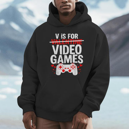 V Is For Video Games Valentine Gamer Valentines Day Boy Unisex Hoodie