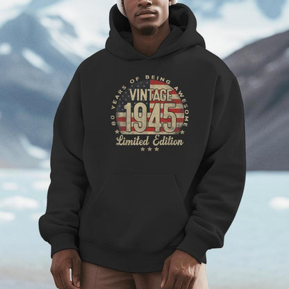 Vintage 1945 Limited Edition 80-Year-Old Usa Flag Unisex Hoodie