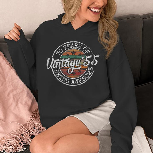 Vintage 1955 Bday Stamp 70Th Birthday 70 Year Old Unisex Hoodie