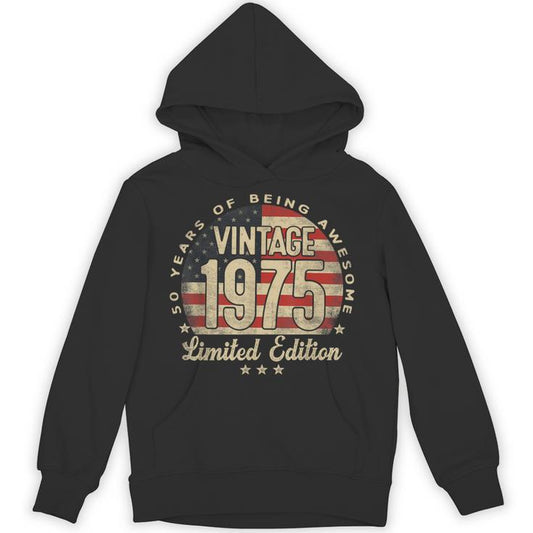 Vintage 1975 Limited Edition 50-Year-Old Usa Flag Unisex Hoodie