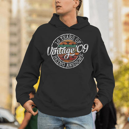 Vintage 2009 Bday Stamp 16Th Birthday 16 Year Old Unisex Hoodie