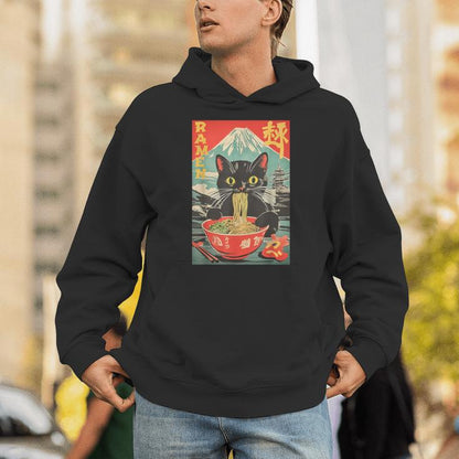 Vintage Cat Ramen Anime Cat Japanese Graphic Unisex Hoodie