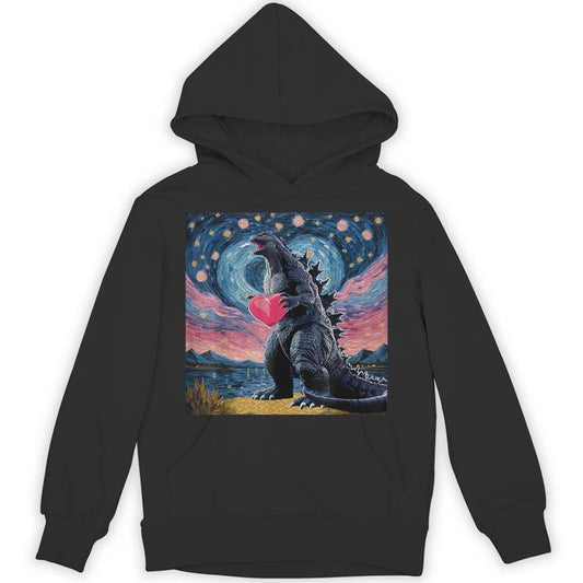 Vintage Japanese Monster Kaiju Valentines Heart Starry Night Unisex Hoodie
