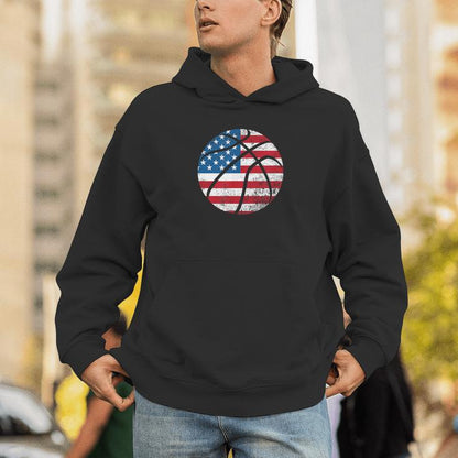 Vintage Usa American Flag Basketball Patriotic 4Th July Unisex Hoodie