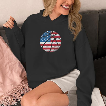 Vintage Usa American Flag Basketball Patriotic 4Th July Unisex Hoodie