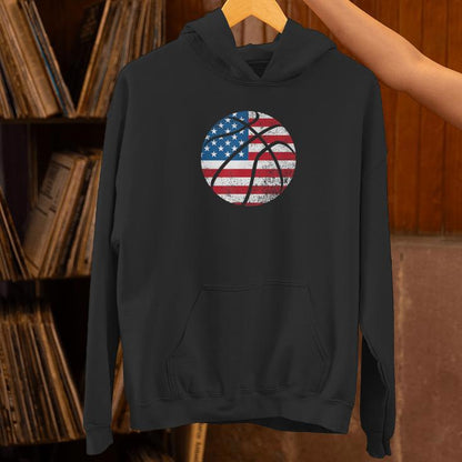 Vintage Usa American Flag Basketball Patriotic 4Th July Unisex Hoodie