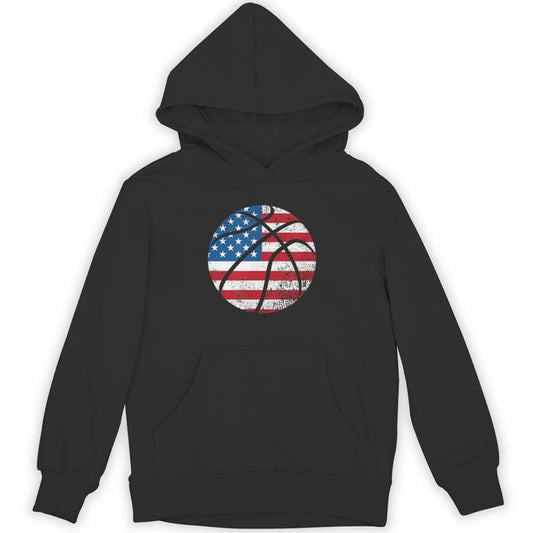 Vintage Usa American Flag Basketball Patriotic 4Th July Unisex Hoodie